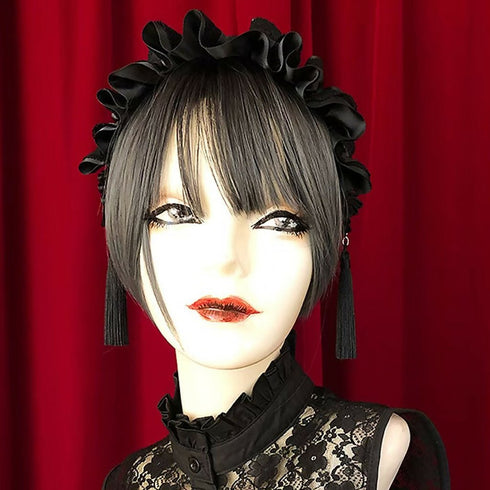 アジアンゴシックタッセルカチューシャ/黒×黒