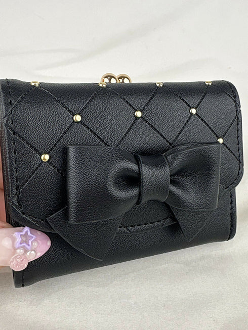 きらめき☆りぼんがま口折財布 LL-1036 【ブラック ホワイト】