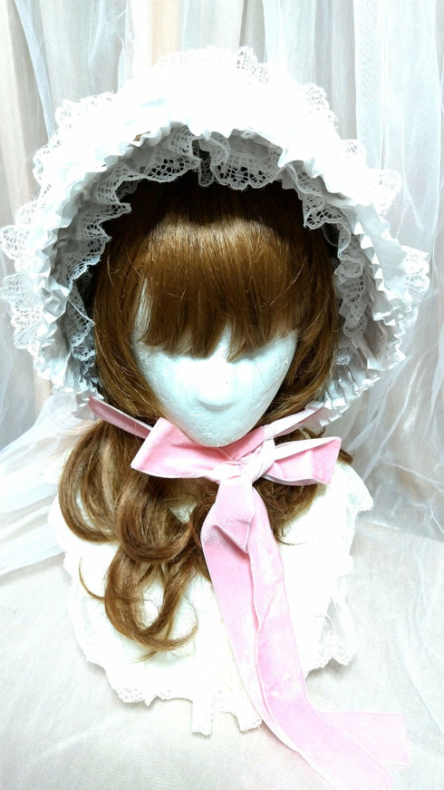 ピンク薔薇総レースボンネット