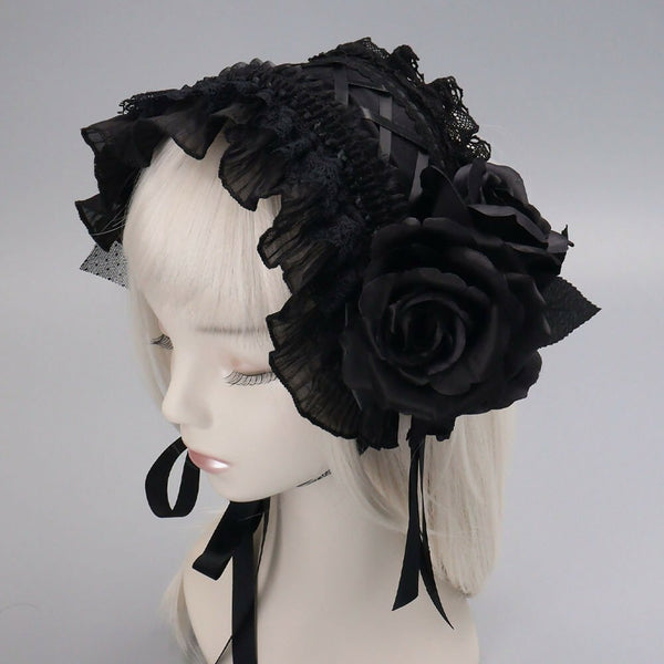 ブラックローズ リボン&チュール ヘッドドレス Lolitails+