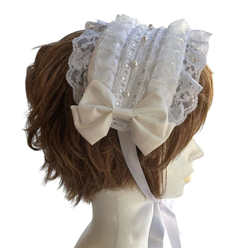 フリルレースとコットンパールのヘッドドレス