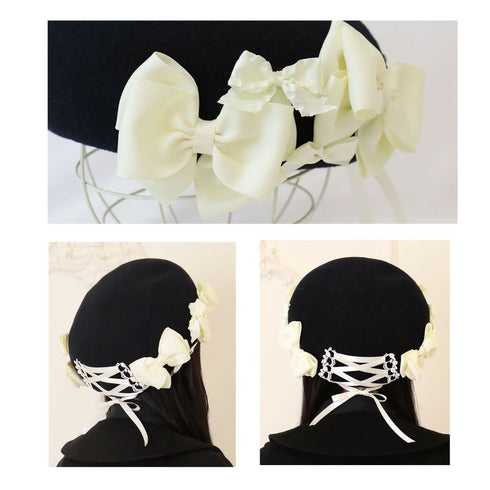 レースアップリボンベレー ベレー帽 帽子 リボン 冬 【LALUICE】