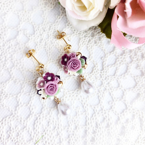 薔薇の花束(パープル、ピアス・イヤリング)