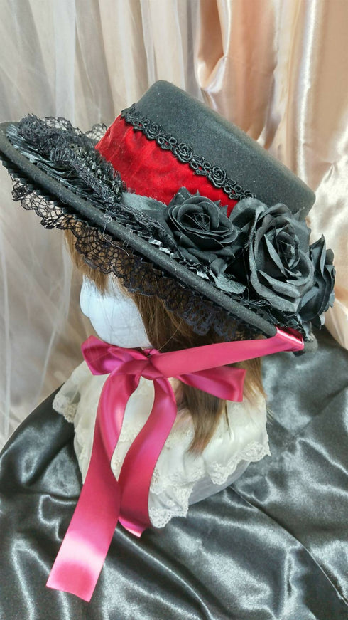 薔薇フリルフェルトハット