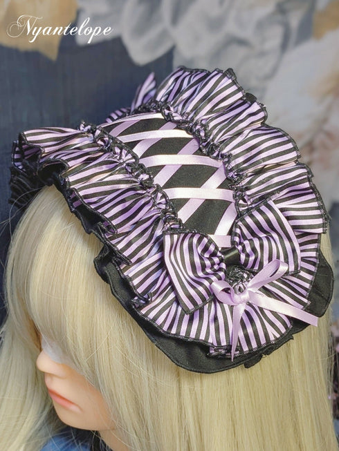 【GLM13】ストライプヘッドドレス(パープル) ゴスロリ ロリータ ロリィタ ハロウィン