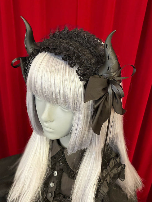 レースアップホーン ヘッドドレス/黒×黒