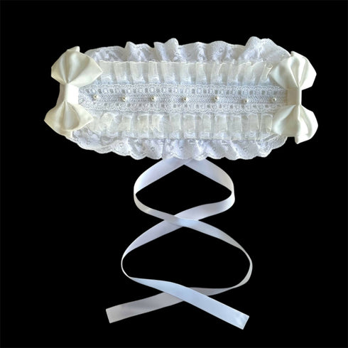 フリルレースとコットンパールのヘッドドレス