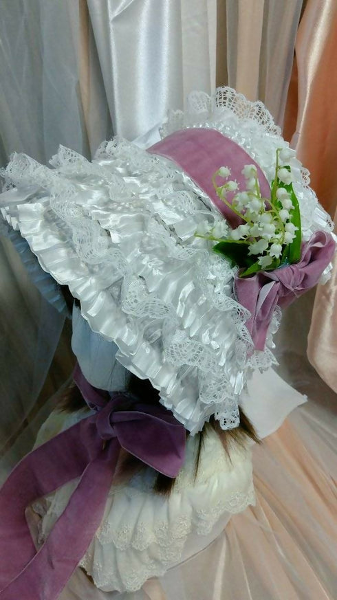 総レース鈴蘭ボンネット白