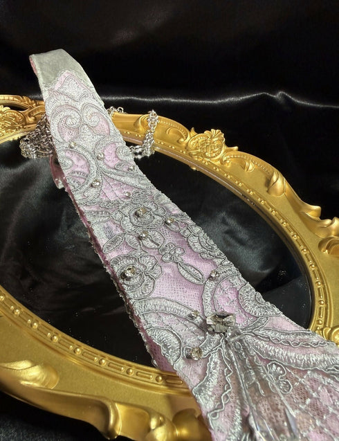 Pink Gray lace tie