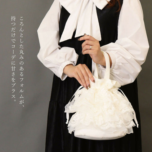 巾着バッグ ポシェット ショルダー かわいい おしゃれ 巾着 財布 レース フリル 2way ミニバッグ 巾着バッグ 斜めがけ 肩掛け かばん