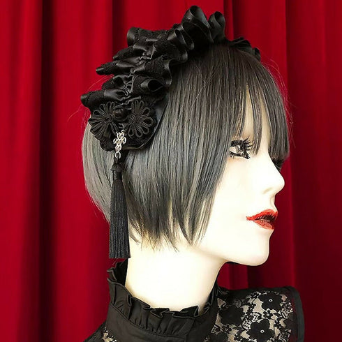 アジアンゴシックタッセルカチューシャ/黒×黒