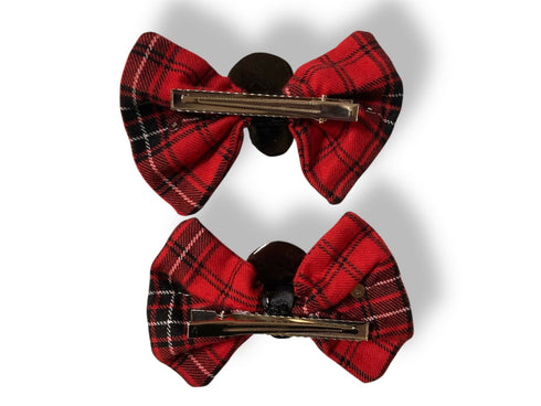 赤黒骸骨のスタッズチェックミニリボン