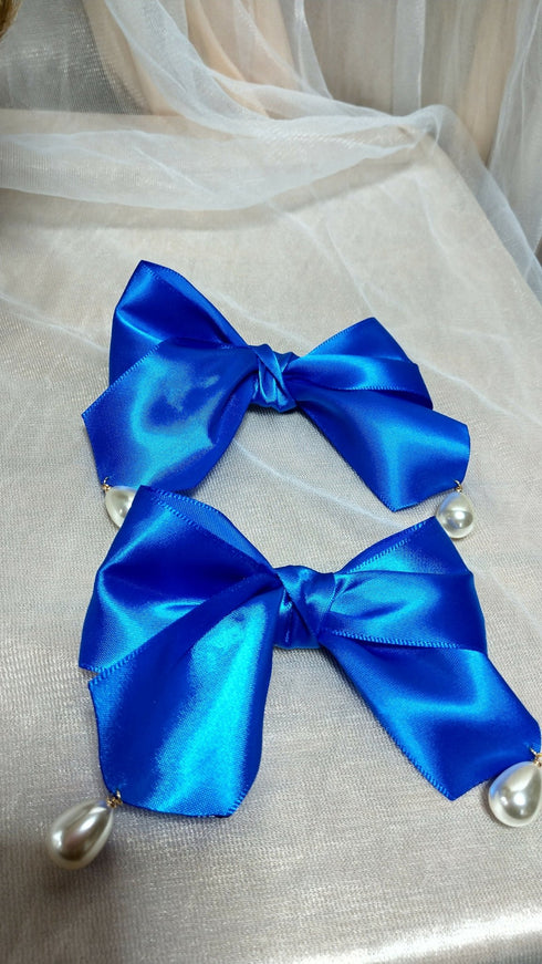 2個セットパール付きリボンクリップ青