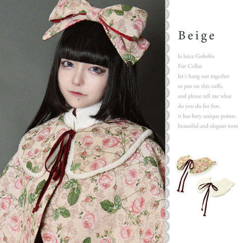 ゴブランファーお襟 付け襟 バラ 薔薇 秋冬 リバーシブル レイヤード ホワイト ブラック