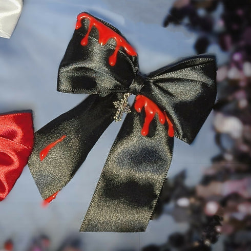 【GLM13】滴るリボンクリップ(ブラック、ホワイト、レッド) ゴスロリ ロリータ ロリィタ ハロウィン