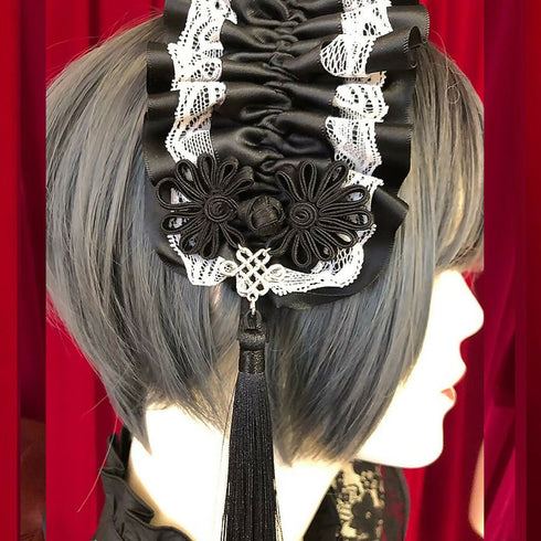 アジアンゴシックタッセルカチューシャ/黒×白