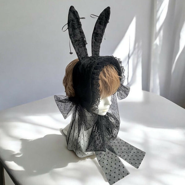うさぎのハーフボンネット ブラック