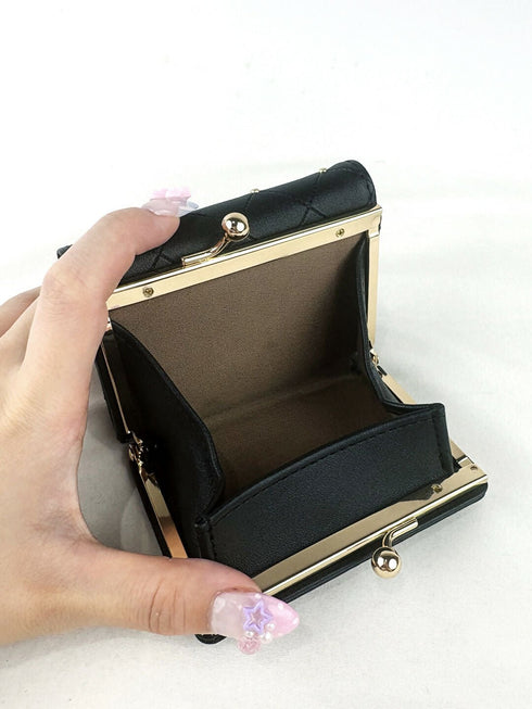 きらめき☆りぼんがま口折財布 LL-1036 【ブラック ホワイト】