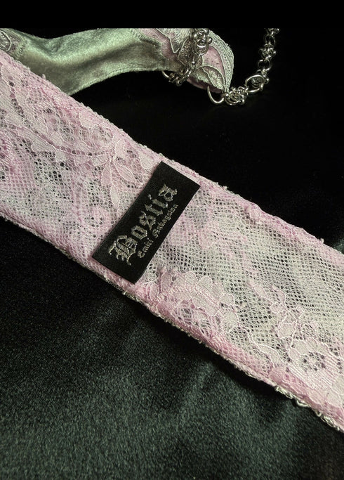 Pink Gray lace tie