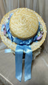 Blue Ribbon and Small Rose Straw Hat