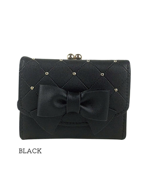 きらめき☆りぼんがま口折財布 LL-1036 【ブラック ホワイト】