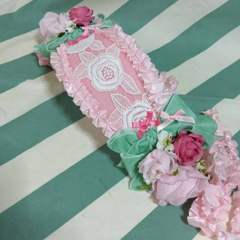 ピンクリボン薔薇×グリーンヘッドドレス