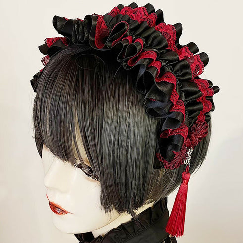 アジアンゴシックタッセルカチューシャ/黒×深紅