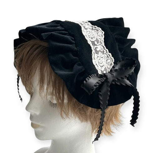 別珍フリルのヘッドドレス ブラック