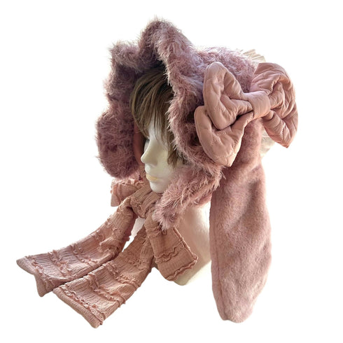 ニットのうさぎヘッドドレス くすみピンク