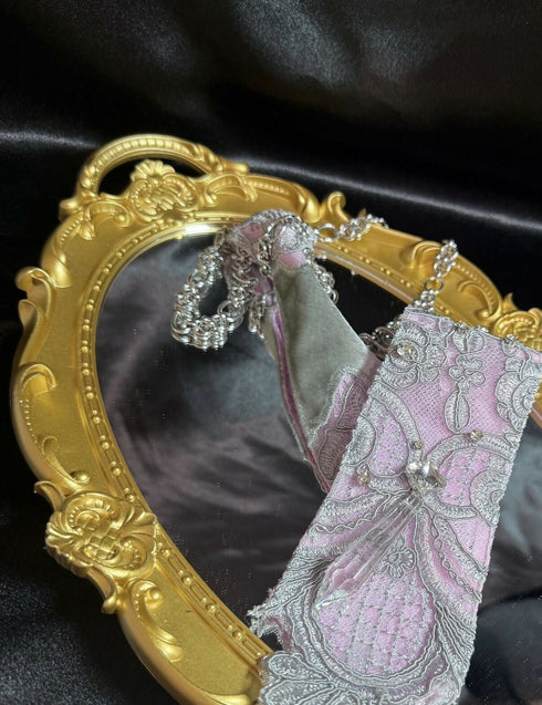 Pink Gray lace tie