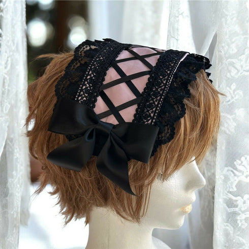 スパイラルヘッドドレス ピンク×ブラック