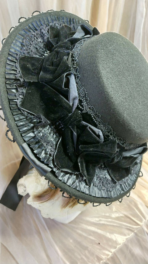 リボンリボンフェルトハット黒×黒