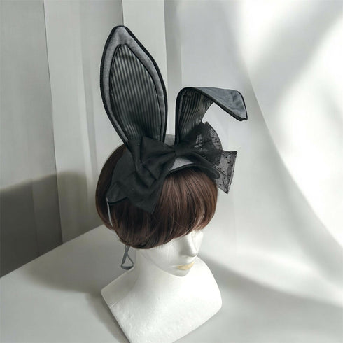 うさぎのヘッドドレス グレー×ブラックストライプ