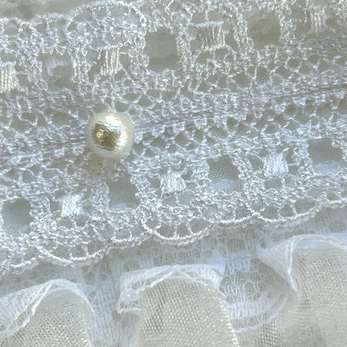 フリルレースとコットンパールのヘッドドレス