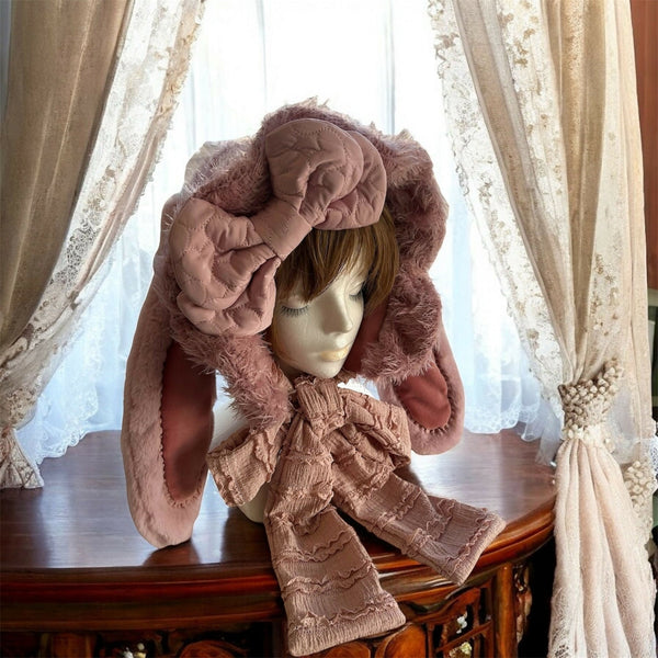 ニットのうさぎヘッドドレス くすみピンク