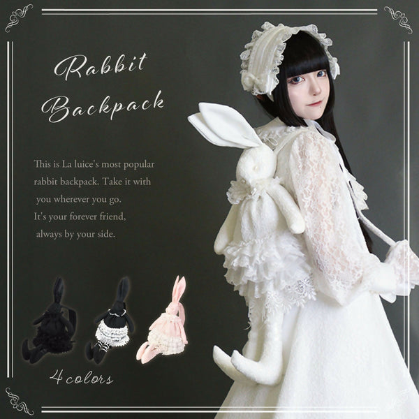 LALUICE うさぎリュック ロリータ ロリィタ リュック レース ぬいぐるみ ブラック ホワイト ピンク 【LALUICE公式】