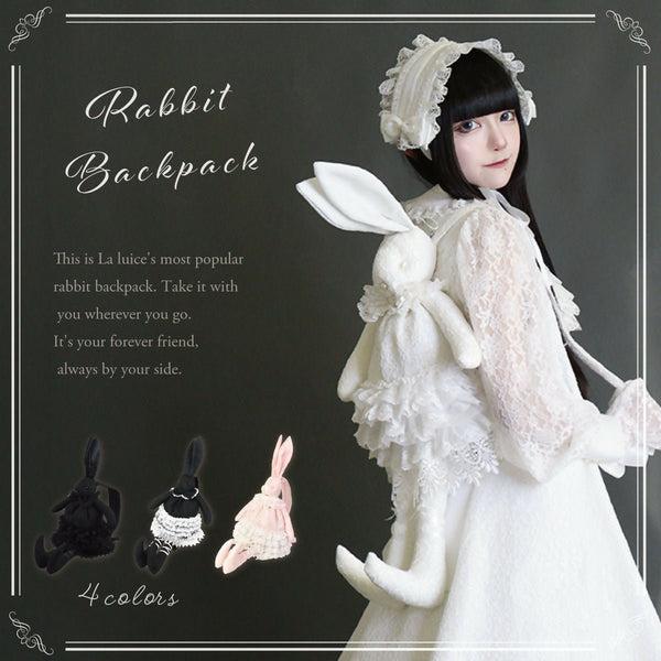 LALUICE うさぎリュック ロリータ ロリィタ リュック レース ぬいぐるみ ブラック ホワイト ピンク 【LALUICE公式】