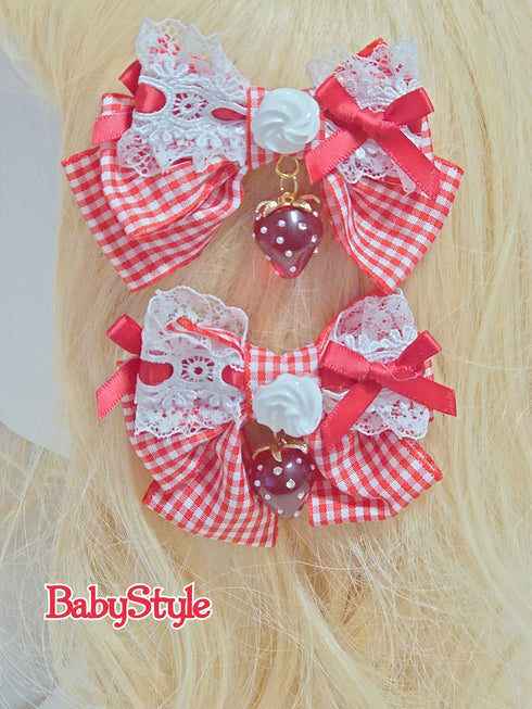 うさみみ真っ赤なギンガムリボンツインテヘアクリップ