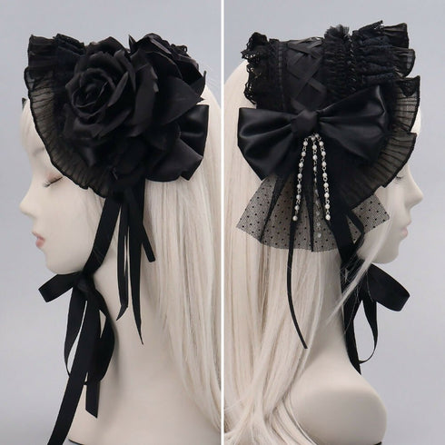 ブラックローズ リボン&チュール ヘッドドレス Lolitails+
