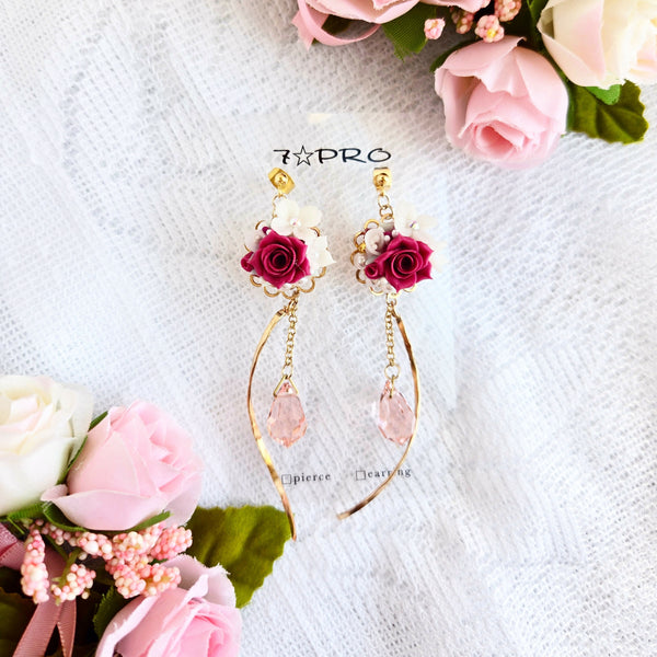 薔薇の雫(赤、ピアス・イヤリング)