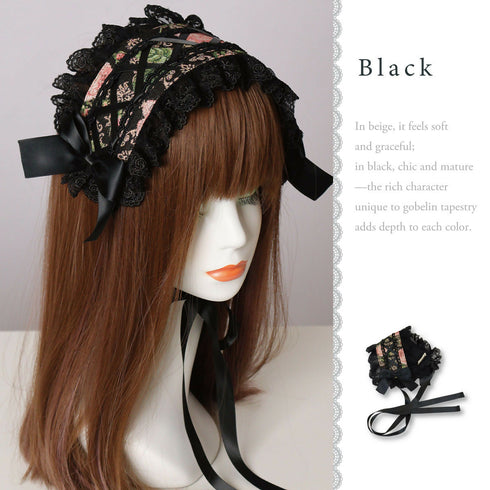 ゴブランヘッドドレス レース フリル リボン 薔薇 バラ ブラック ベージュ