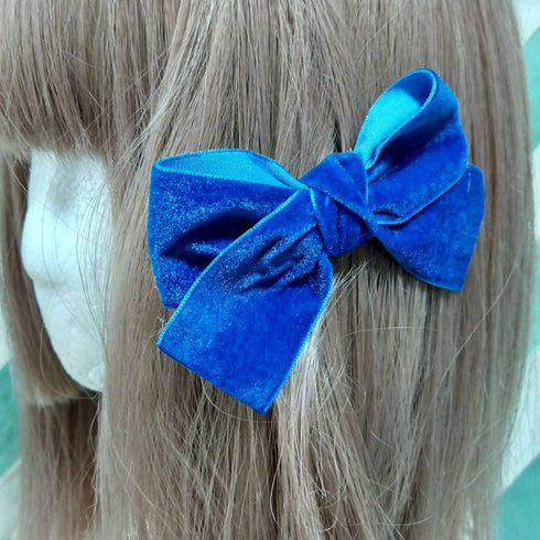 2個セットベロアリボンクリップ青