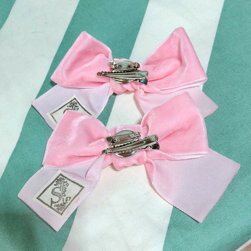 ベロアリボンクリップ2個セットピンク