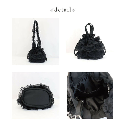 巾着バッグ ポシェット ショルダー かわいい おしゃれ 巾着 財布 レース フリル 2way ミニバッグ 巾着バッグ 斜めがけ 肩掛け かばん