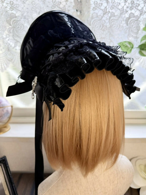 エナメルレザー ボンネット BK