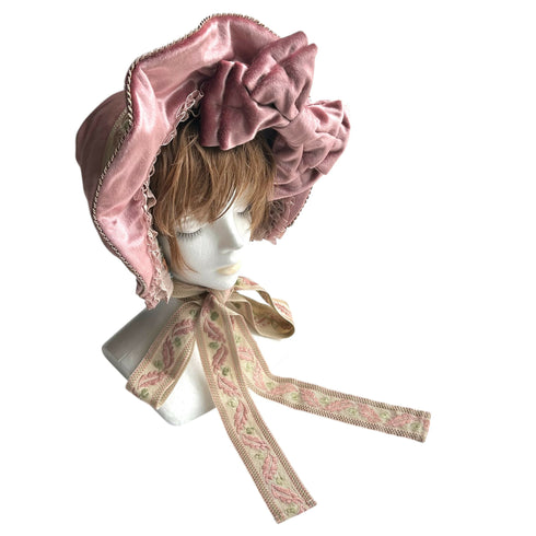 アンティークリボンのボンネット アンティークローズカラー