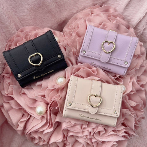 夢は叶うがま口折財布 LL-1013 【ブラック ピンク ラベンダー】