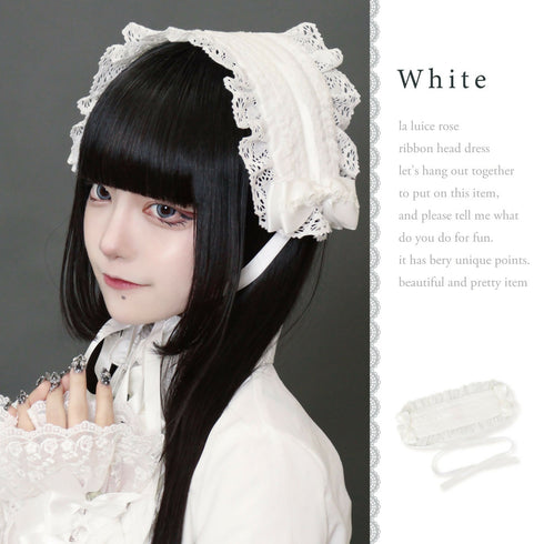 JupeLapin薔薇リボンヘッドドレス ブラック ホワイト ピンク