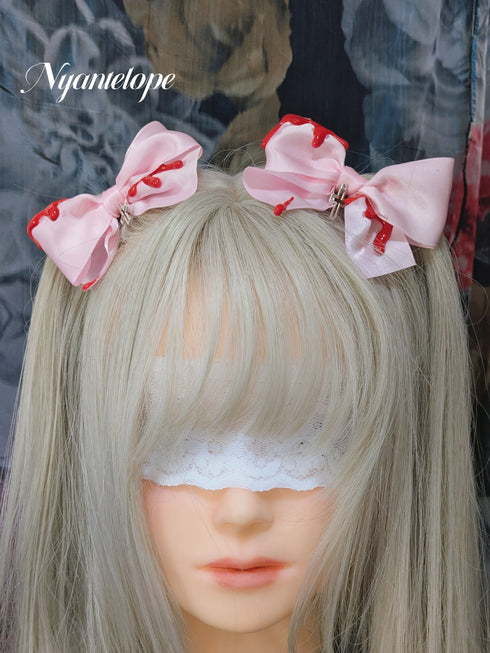 【GLM15】滴るリボンクリップ2個セット(ブラック、ホワイト、レッド、ピンク) ゴスロリ ロリータ ロリィタ ハロウィン
