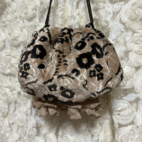 くらげシルエット巾着バッグ(金華山織茶色花)